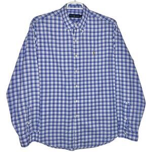 Ralph Lauren Heritage Plaid Shirt Blue White Button Up Mens Size XL Preppy